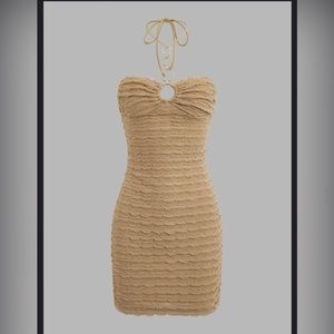 Tie Backless Lettuce Trim Ring Ruched
Halter Bodycon Dress